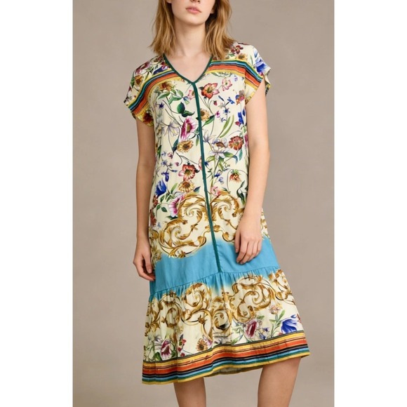 Johnny Was Dresses & Skirts - Johnny Was Felix Trapeze Midi Dress Floral Medium SS V-Neck Stretch Bamboo Blend